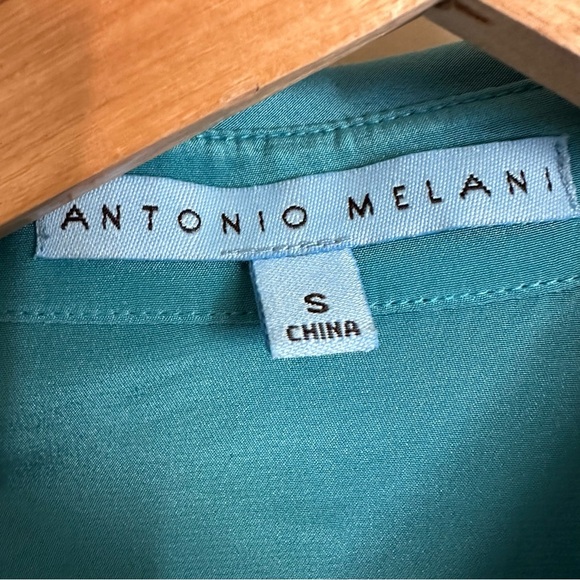NWT Antonio Melani Small 100% Silk Turquoise Button Up Pilar Blouse Top New $129 - Picture 3 of 5